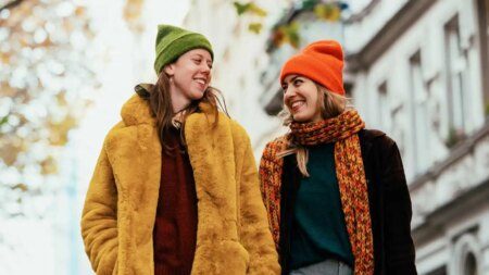 Two women taking a walk in the city