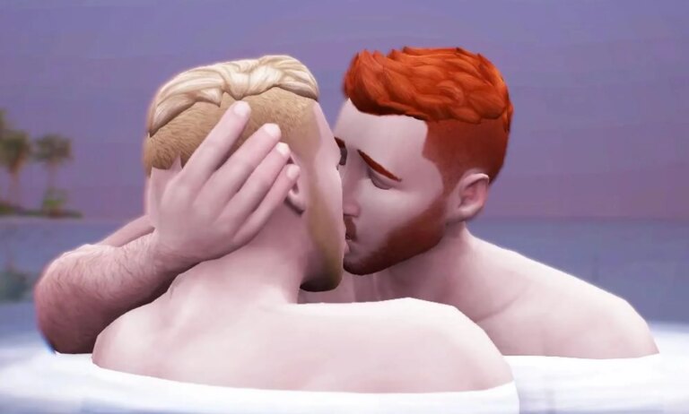 Un bref historique sur la façon dont Les Sims sont devenus un classique culte LGBTQ+ Two men kissing in The Sims.