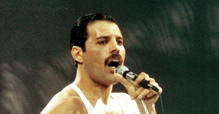 La prétendue fille « secrète » de Freddie Mercury décède à l'âge de 48 mois après avoir partagé son identité Freddie Mercury en live sur scène. Il chante dans le micro vêtu d'un gilet blanc.