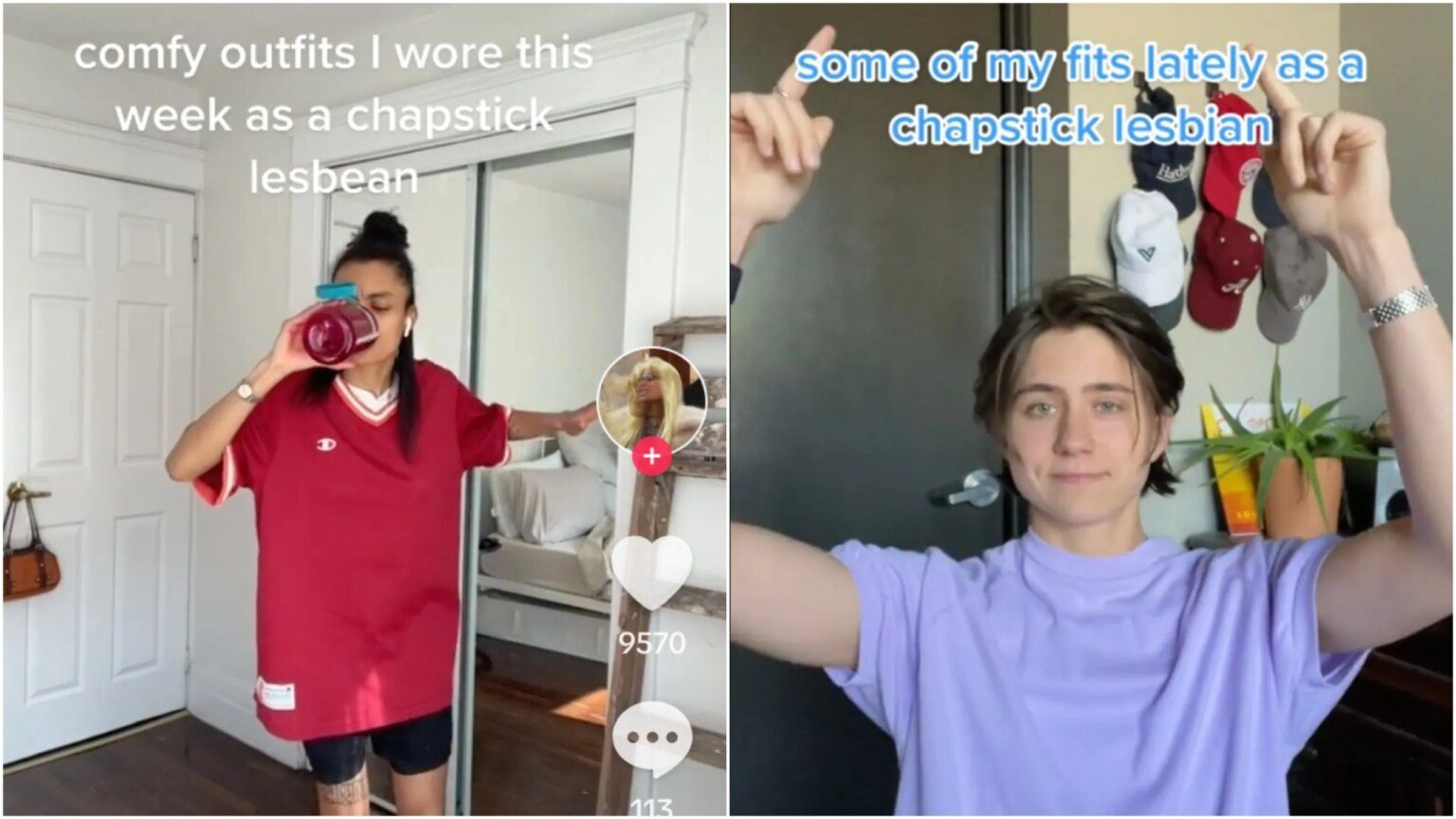 Qu'est-ce qu'une « lesbienne chapstick » exactement, et pourquoi sont-elles partout sur TikTok ? Composite image shows two screenshots from TikTok showing two