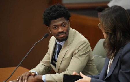Grammy-winning musician Lil Nas X, whose legal name is Montero Hill, appears in court for a preliminary hearing on four felony charges at Los Angeles Superior Court.