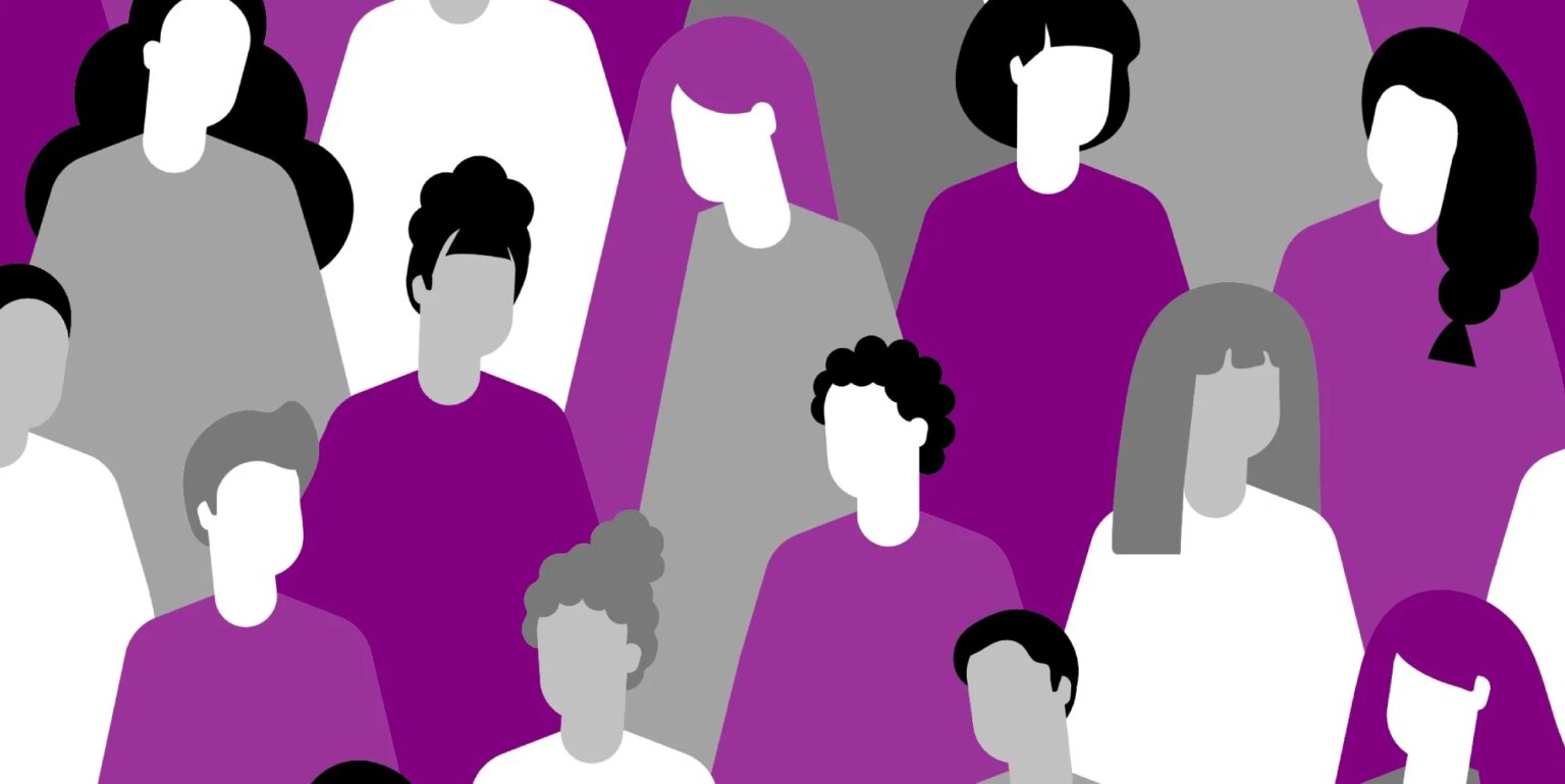 La plupart des personnes asexuelles se sentent moins acceptées que les autres personnes LGBTQ+ au cours de l'année écoulée people in the asexual flag colours