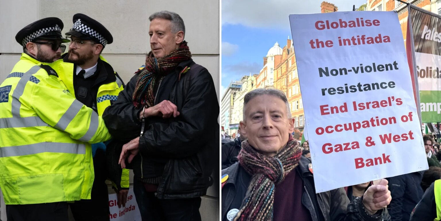 La police abandonne l'affaire de « mondialisation de l'Intifada » contre Peter Tatchell après son arrestation pour protestation Peter Tatchell was arrested at a protest for Palestine in January