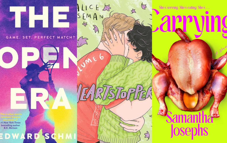 Les livres LGBTQ+ incontournables à venir en 2026 Boook covers of The Open Era, Heartstopper and Carrying