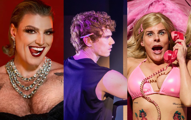 15 artistes et comédiens LGBTQ+ incontournables au Edinburgh Fringe Festival 2026 Edinburgh Fringe Festival act stills: Reuben Kaye: Hard To Swallow, The US cast of Heated Rivalry The Unauthorised Parody and Selina Mosinski: Puss In Boots – A Real Life Fairy Tale.