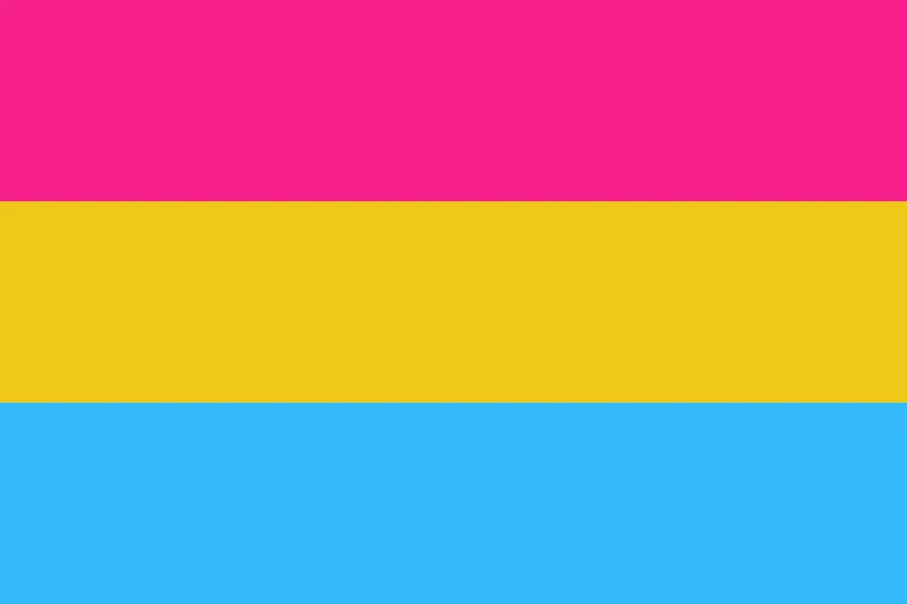 Les couleurs du drapeau de la fierté pansexuelle : rose, jaune et bleu