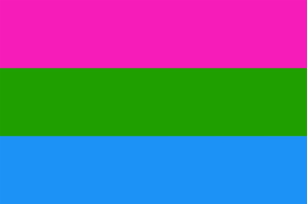 Les couleurs du drapeau polysexuel : rose, vert et bleu