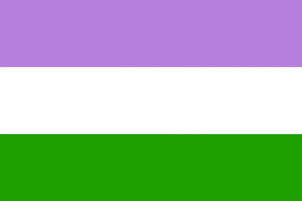 Les couleurs du drapeau Genderqueer Pride : lilas, blanc et vert