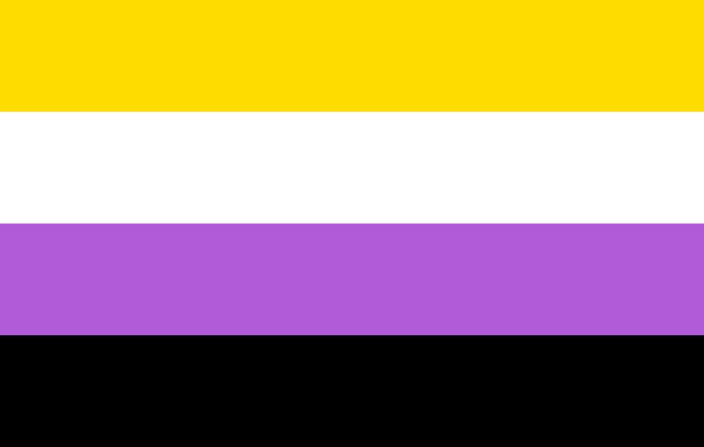 Les couleurs non binaires du drapeau de la fierté : jaune, blanc, violet et noir