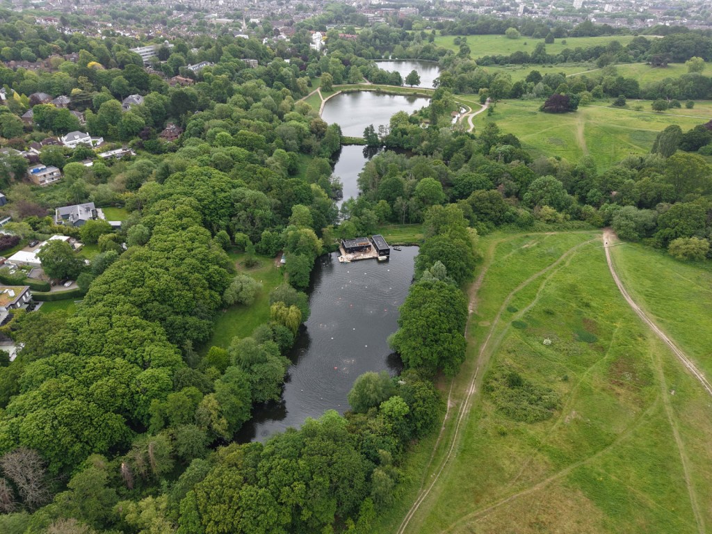 Image aérienne de l'étang des dames de Hampstead Heath