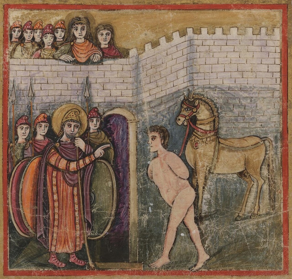 Sinon représenté avec le cheval de Troie