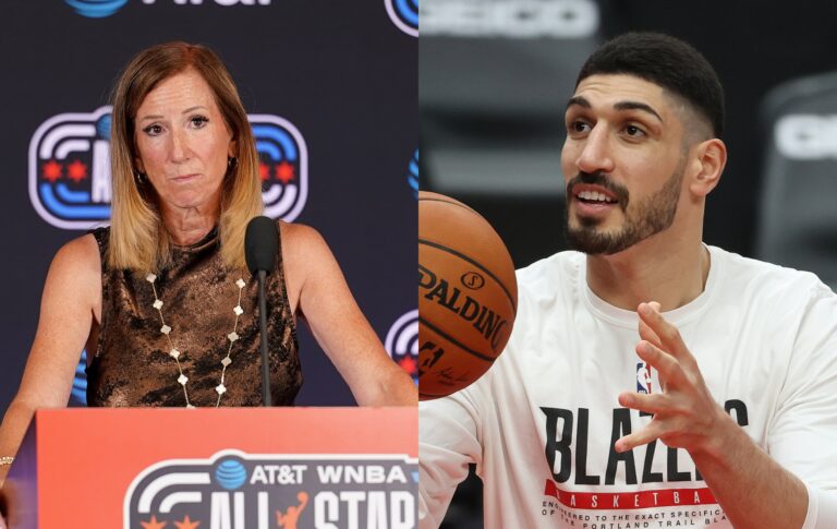 La WNBA dénonce les « efforts de mauvaise foi » d'anciens joueurs de la NBA prétendant être trans pour rejoindre la ligue WNBA Commissioner Cathy Engelbert and former NBA player Enes Kanter Freedom.