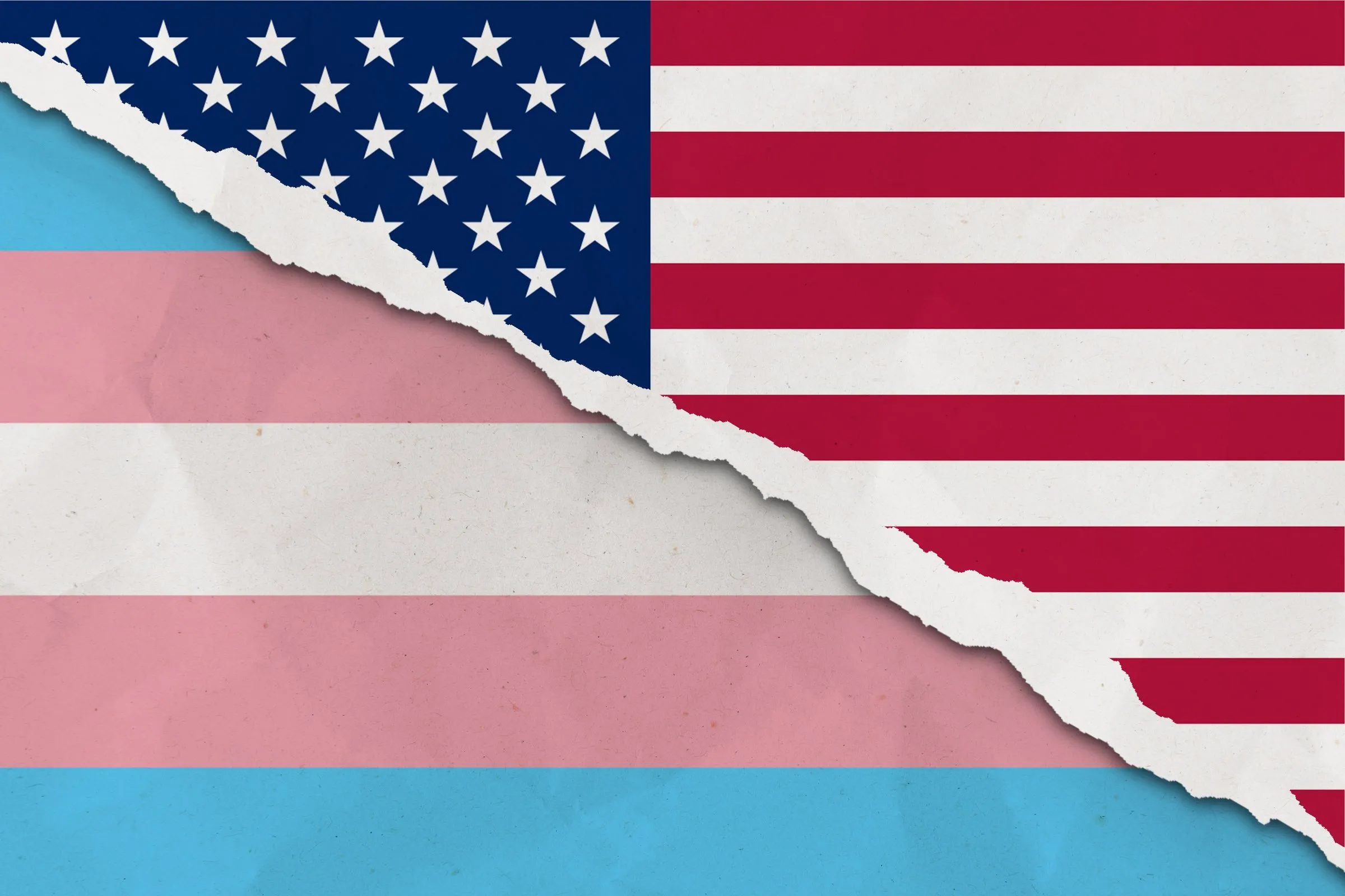 Les États-Unis et le drapeau trans ont déchiré le fond grunge de papier.