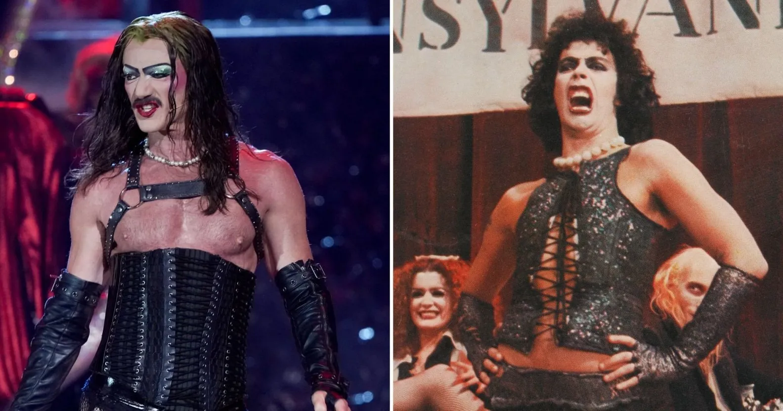 Luke Evans (à gauche) et Tim Curry (à droite) ont tous deux joué le rôle du Dr Frank-N-Furter