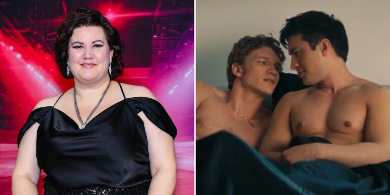 Rachel Reid dit qu'il est difficile d'écrire des scènes de sexe « en pensant à Hudson Williams et Connor Storrie » Rachel Reid, Connor Storrie and Hudson Williams in composite image